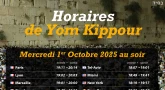 Horaires de Yom Kippour