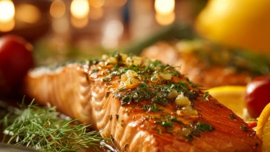 Recette : Filet de saumon au citron confit, ail et herbes