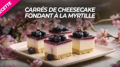 Recette pour Chavou'ot : Carrés de cheesecake fondant à la myrtille