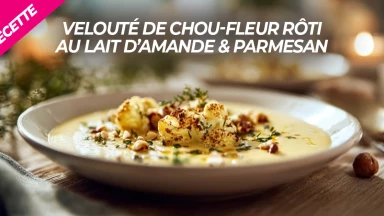 Recette : Velouté de chou-fleur rôti au lait d’amande & parmesan